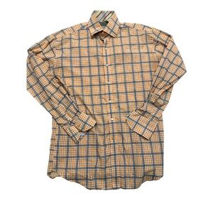Thomas Dean Shirt Mens Large Orange Check Long Sleeve Button Up Casual
